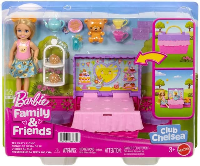Thumbnail 6 de Barbie Chelsea Tea Party (JJB40) – set con mini bambola Chelsea bionda e 10 accessori, cesta da picnic trasformabile in tavolo