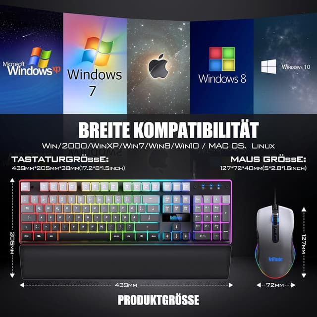 Thumbnail 6 de RedThunder K10 Gaming Tastatur & Maus Set (QWERTZ, 26KRO, RGB) inkl. weicher Leder-Handballenauflage