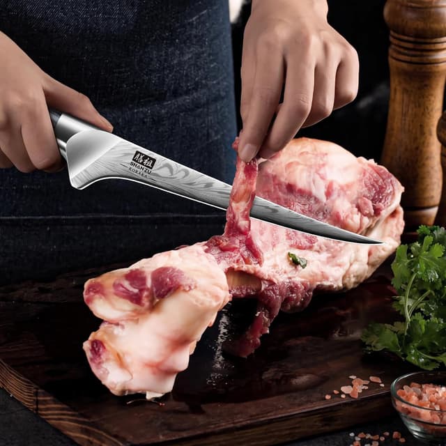 Detalle de SHAN ZU Couteau à filet de poisson 18 cm en acier poudré 63HRC, manche en bois de pakka