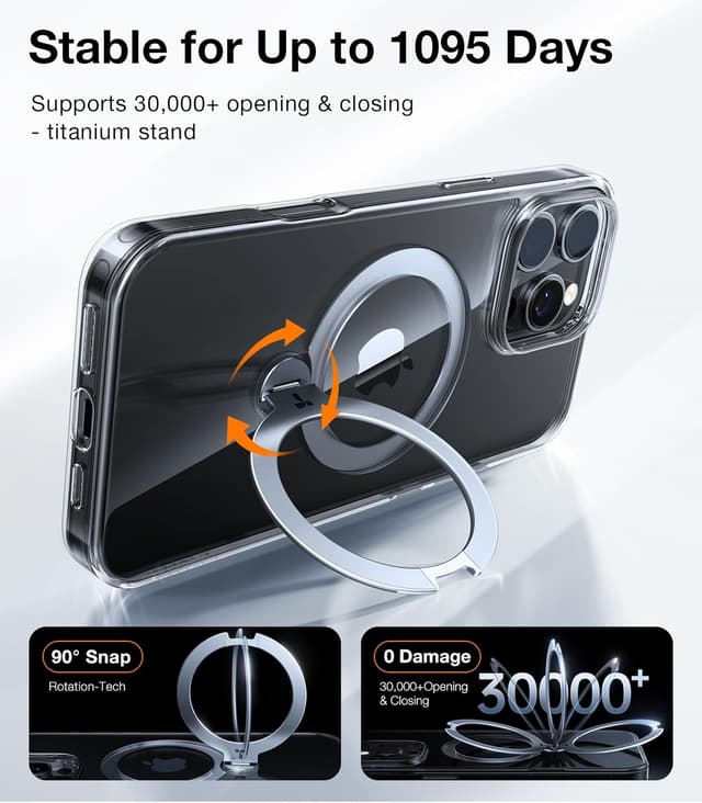 Detalle de TORRAS 360° Spin Magnetic Stand Case for iPhone 16 Pro Max (MagSafe) – Clear