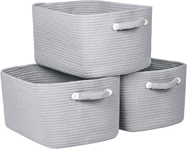 Detalle de Univivi 3-Pack Rope Storage Baskets (White/Grey) for Shelves & Home Organisation
