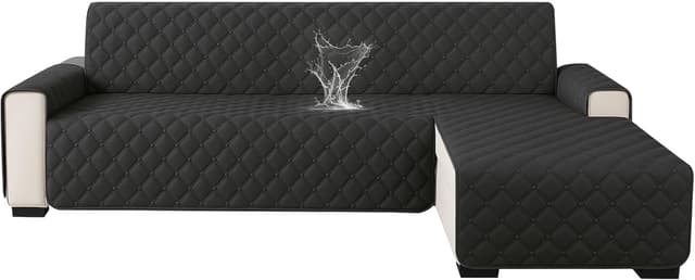 Detalle de Ystyle housse imperméable pour canapé d’angle 2 places avec accoudoirs (forme L) réversible antidérapante – noir