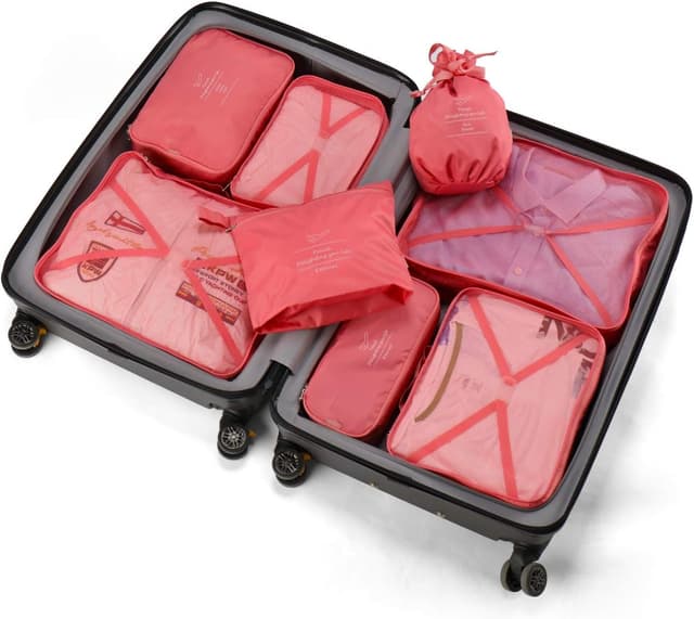 Detalle 2 de Koffer Organizer Reise-Kleidertaschen 8 Sets (7 Farben) inkl. wasserdichter Schuhbeutel – Travel Gepäck-Organisatoren in Peach Pink