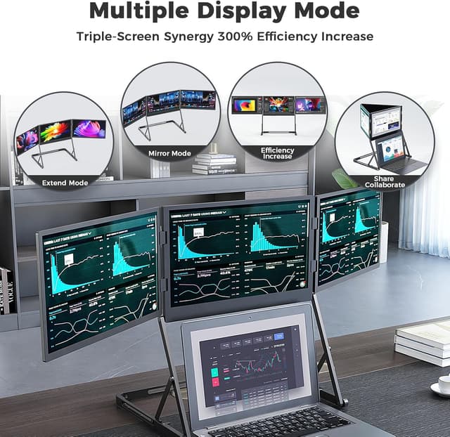 Thumbnail 4 de GFORIT Laptop Extender Screen (Triple Portable Monitor) – 15.6" FHD IPS Travel Display for 13–17.3" Laptops