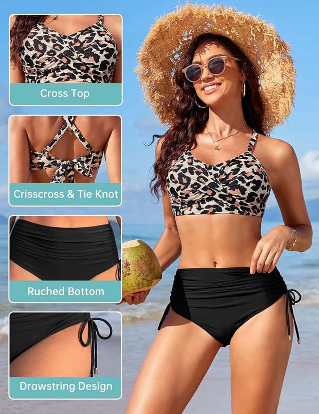 Detalle de Nadeer Damen Bikini Set V-Ausschnitt High Waist (2-teilig) mit Push-up-Optik