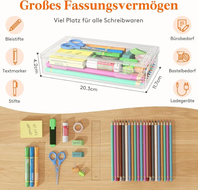 Detalle de Lifewit 1L Stiftebox mit Snap-Dicht Deckel (6er-Set, 20 x 12 cm) – transparente Organizer für Büro, Basteln & Kinder