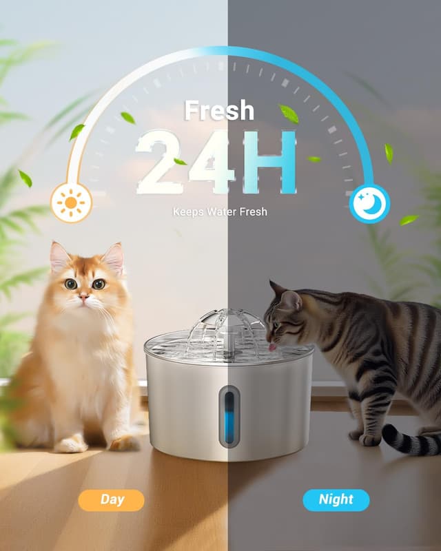 Detalle 2 de BalimoPet 74oz/2.2L Stainless Steel Flower Cat Water Fountain with Triple-Filter System (USB powered)