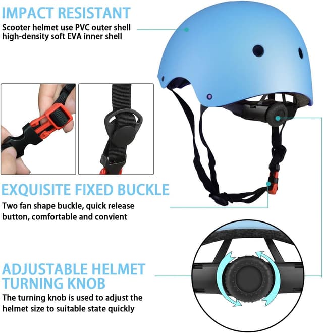 Detalle de ValueTalks Kids Bike Helmet & Pads Set (7pc) – Adjustable Skate Helmet, Knee, Elbow & Wrist Pads