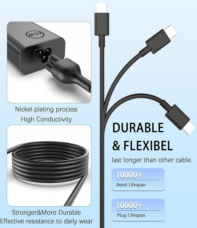 Detalle 2 de Cluvox 65W USB-C Laptop Charger (45W/65W) for select Dell Latitude, Inspiron, XPS & compatible laptops
