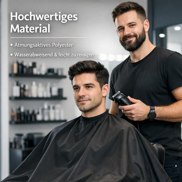 Detalle de IC-collection Friseurumhang Barber Cape (126 x 146 cm) – wasserabweisend & atmungsaktiv, schwarz