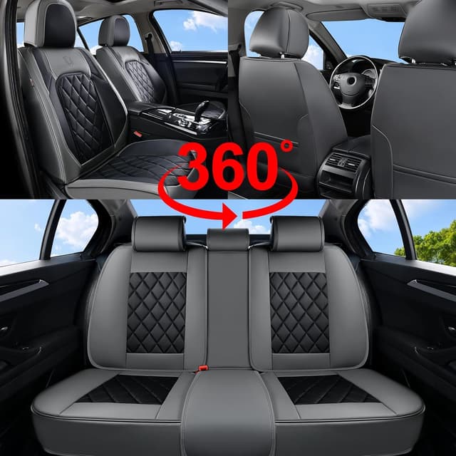 Detalle 2 de Coverado Coverado Seat Covers Full Set (Faux Leather) Waterproof Seat Protectors for 5 Seats, Gray & Black