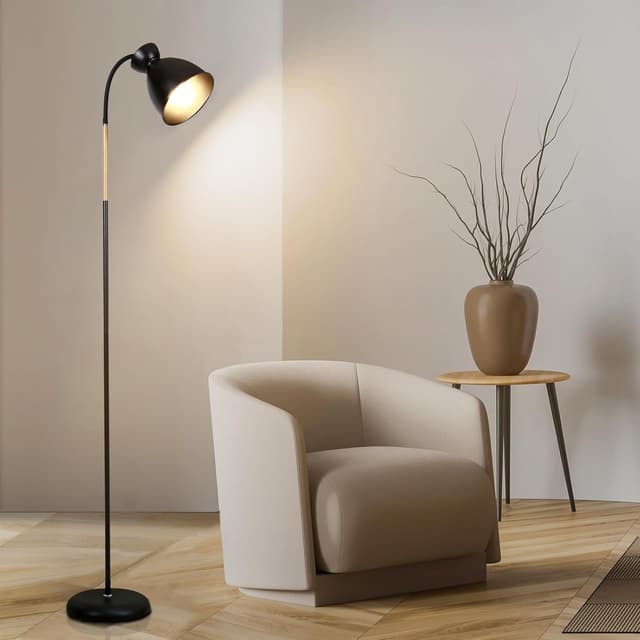 Detalle de Amdelne Lampada da terra vintage in metallo con attacco E27 e paralume orientabile 360° (H 159 cm) – nero