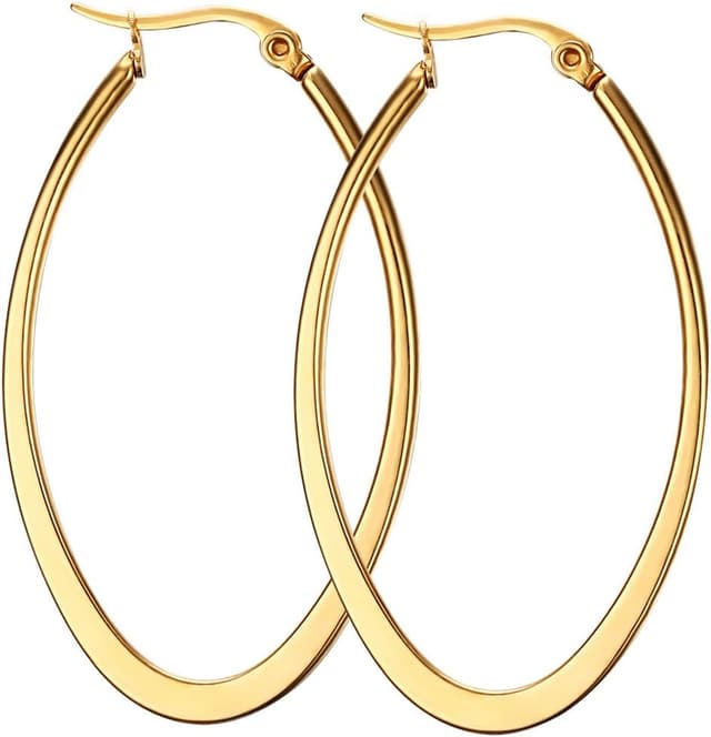 Detalle 2 de Caimeytie Oval Ohrringe Damen Creolen aus Edelstahl (47 x 28 mm)