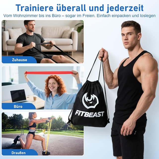 Detalle 2 de FitBeast Widerstandsbänderset (5 Bänder) inkl. Handschuhen & Türanker für Krafttraining zu Hause