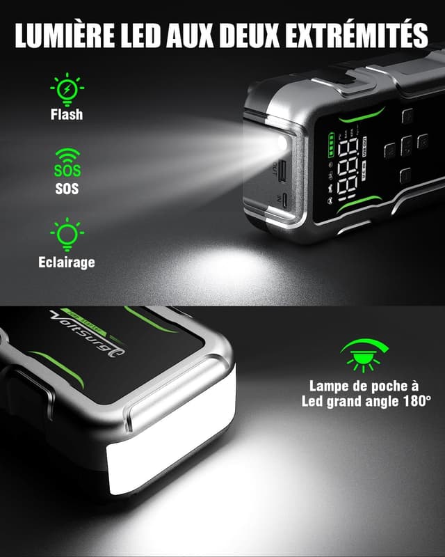 Detalle 2 de VoltSurge 7000A : arrancador de batterie 12V avec compresseur 160 PSI et écran LCD