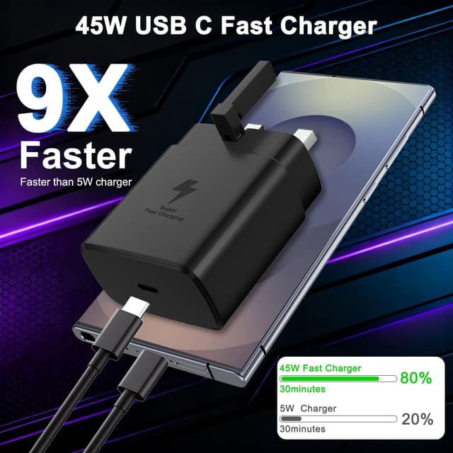 Detalle de 45W Super Fast USB-C Charger with 3M USB-C Cable (PD 3.0) for Samsung Galaxy phones & tablets