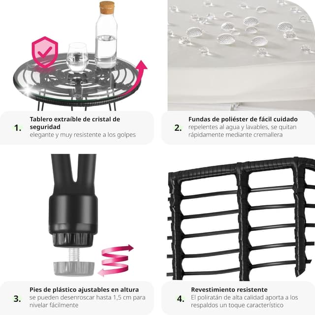 Thumbnail 4 de tectake® Conjunto jardín de ratán para 2 personas