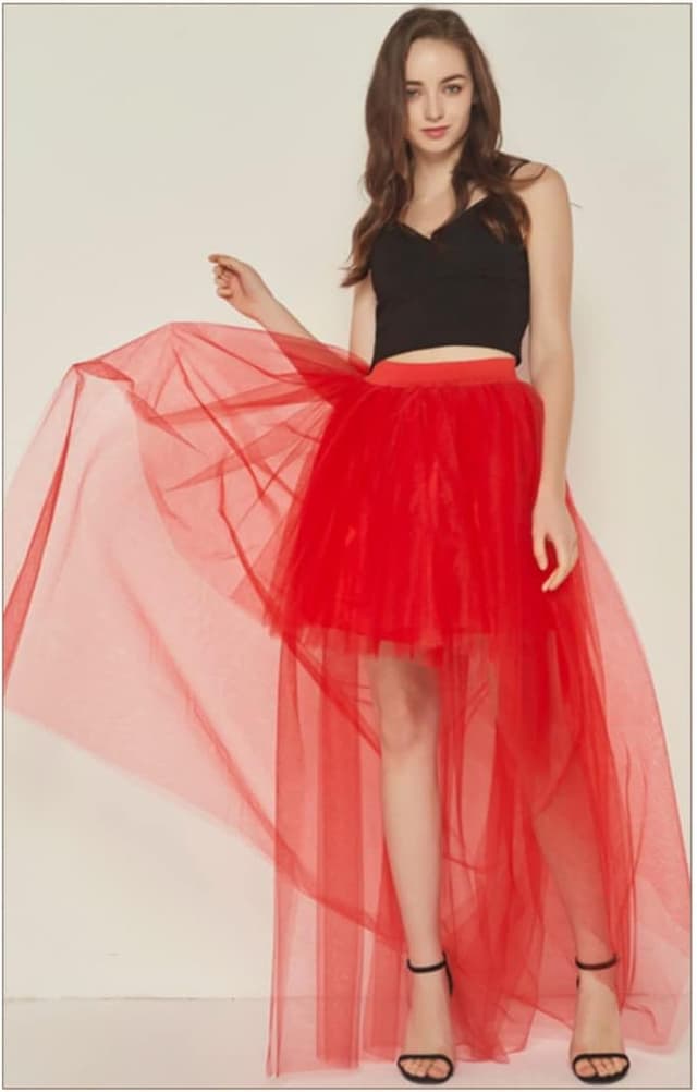 Detalle 2 de CAMDOM Damen Steampunk High-Low Tutu Rock asymmetrisch mit Mesh & Schwalbenschwanz-Optik