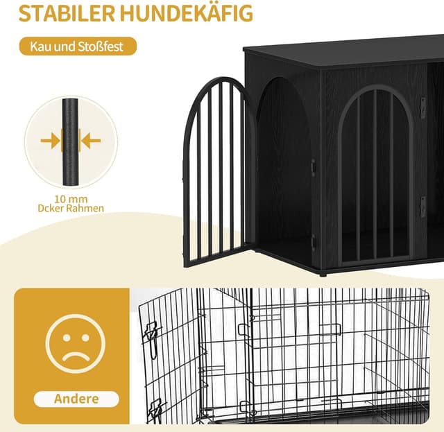 Detalle de Hzuaneri Hundekäfig-Möbel 68 cm (68 x 49 x 56 cm) mit Bogentür und 3 Türen – Schwarz DFC85504B