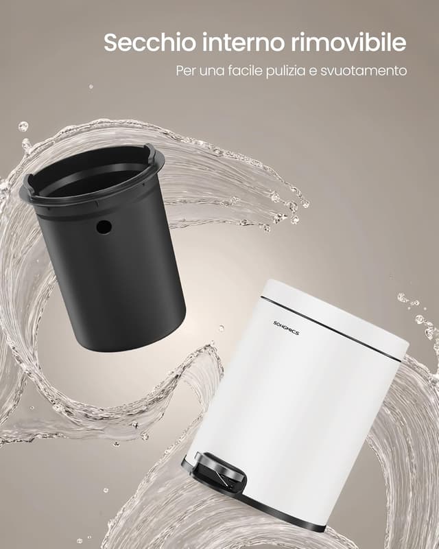 Detalle 2 de SONGMICS LTB013WZ01 cestino da bagno da 3 L con pedale e chiusura morbida, bianco nuvola