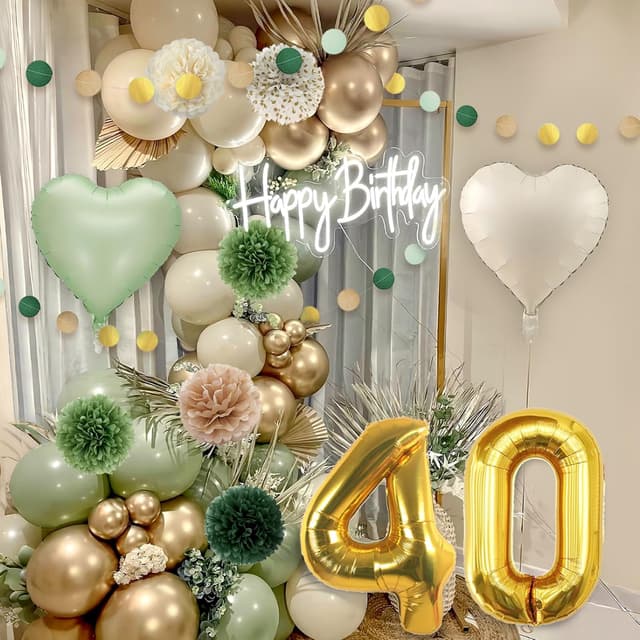 Thumbnail 5 de Decoracion 40 Cumpleaños Globos oro verde 32" 🎉