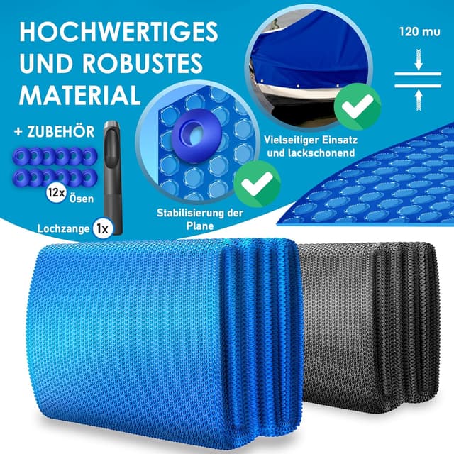 Detalle 2 de KESSER® Pool Solarabdeckplane rechteckig 260 x 160 cm (Solarfolie 120 µm), zuschneidbar inkl. Schere, Lochzange & Ösen