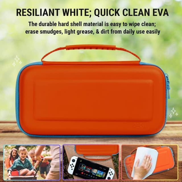 Detalle 1 de Orzly Tragetasche für Nintendo Switch OLED inkl. Zubehörablage – leicht zu reinigende Hülle in Geschenkverpackung