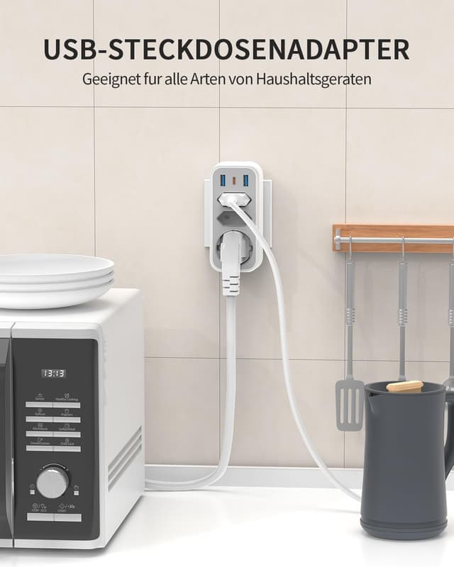 Thumbnail 6 de 6-in-1 Mehrfachstecker mit PD 20W USB‑C – STGAROT Steckdosenadapter für 3 Euro- & Schuko-Anschlüsse
