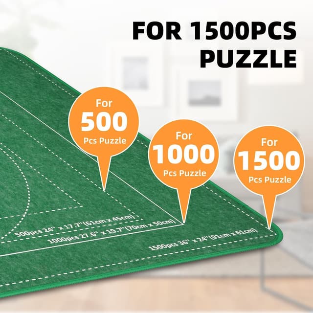 Detalle de MOZOOSON faltbares Puzzlebrett für bis zu 1500 Teile – Tragbare Puzzlematte mit Staubschutz & 8 Sortierern