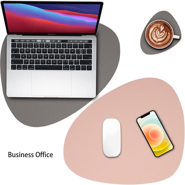 Detalle de Myir JUN Tischsets aus Kunstleder im Doppelpack-Set (Grau/Rosa) inkl. Untersetzer, abwaschbar & rutschfest