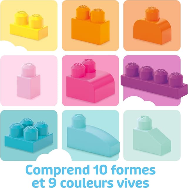 Detalle de Mega Bloks DCH54 – Grand sac de construction rose, 60 blocs empilables (à partir de 1 an)