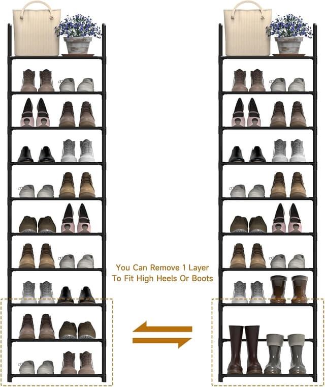 Detalle de barsone 10-Tier Metal Shoe Rack (20–25 Pairs) – Stackable shoe storage for narrow entryways