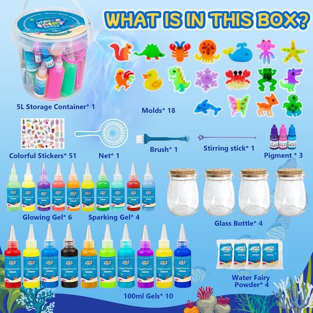 Detalle 2 de 116PCS Magic Glow-in-the-Dark Gel Water Fairy Toy DIY Elf Set with 18 Sea Creature Molds