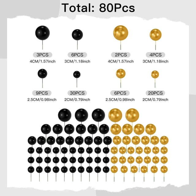 Thumbnail 1 de NACHLYNN Tortendeko Kugeln, 80 Stück Schwarz Gold