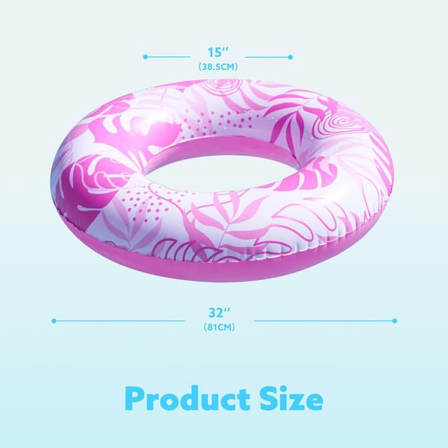 Detalle de JOYIN Pool Inflatable Swimming Rings 82.5cm (3 Pack) – Tropical Leaf, Donut & Fruit-style float rings for kids and adults