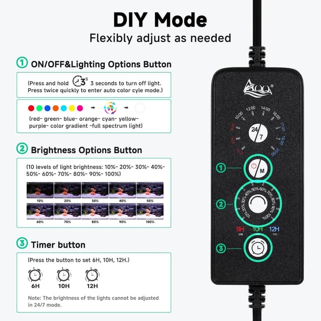 Detalle 2 de AQQA LED Aquarium Light 42W Full Spectrum (24/7 Mode) with Adjustable Timer & Extendable Bracket for 120–140cm tanks