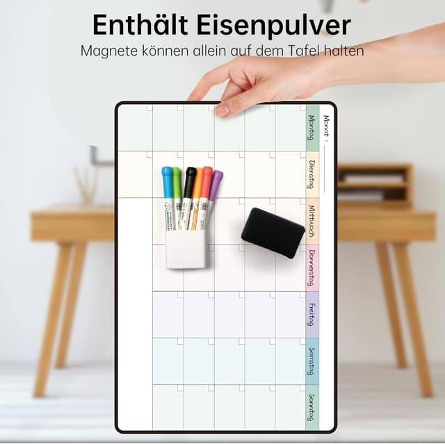 Detalle de MCCORL Whiteboard Monatsplaner/Wochenplaner (selbstklebend) 42×28 cm – abwischbar für Wand, Glas & Holz