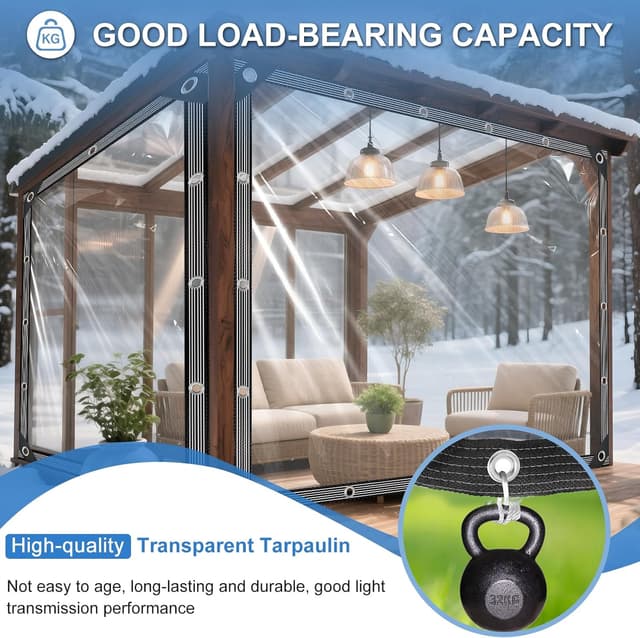 Detalle 1 de Clear Tarps Heavy Duty Waterproof 8x8ft Clear Tarp (14Mil) with Grommets and Reinforced Edges