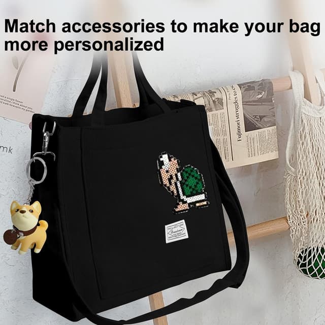 Thumbnail 6 de Tibroni Sac à main femme en velours côtelé noir : cabas rétro, bandoulière réglable