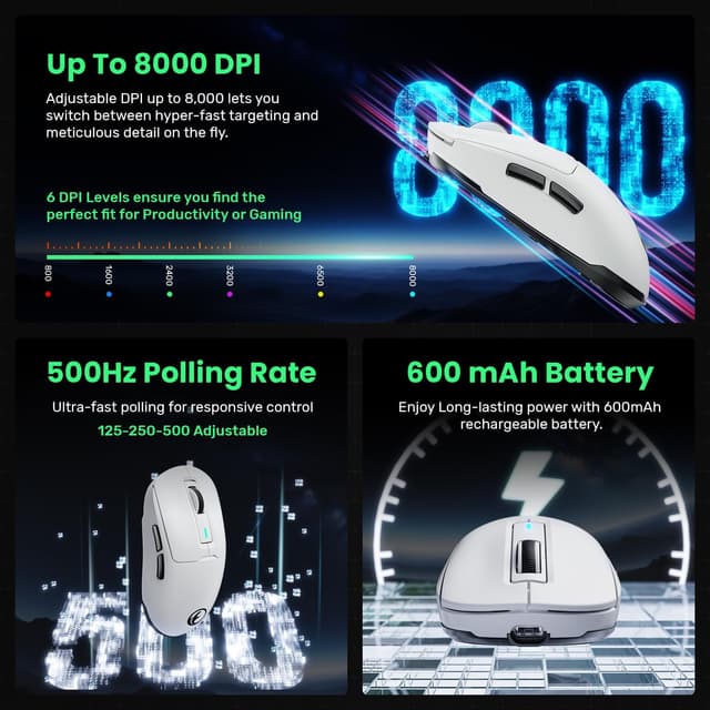 Detalle de IFYOO G59 Tri-Mode 2.4G/BT/Wired Gaming Mouse with Type-C charging, up to 8000 DPI