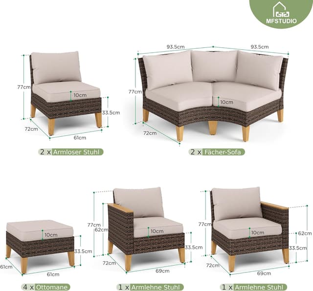 Thumbnail 6 de MFSTUDIO Polyrattan Lounge Set mit wetterfesten Sitzkissen – Allwetter-Garten-Sitzgruppe