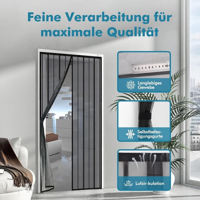 Detalle de Sekey Magnet Fliegengitter Balkontür (ohne Bohren) Schiebetür-Vorhang, 95x210 cm, Schwarz
