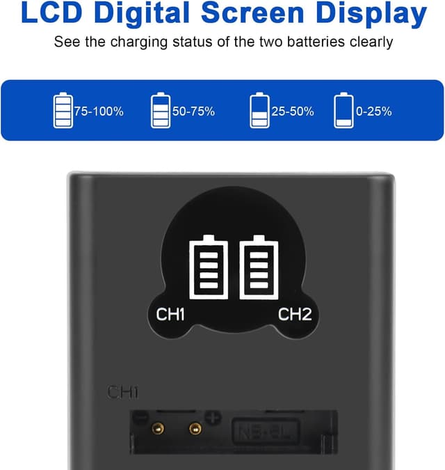 Detalle de Joiry 2X NB-6L / NB-6LH Replacement Batteries with Smart Dual USB Charger (Micro USB)