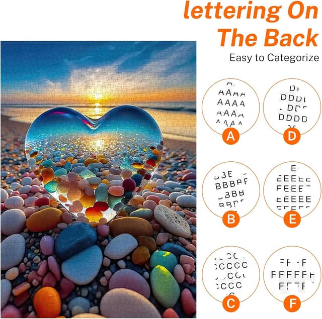 Detalle 2 de Jozutoyz Puzzle 1000 Teile: Herz mit Kieselsteinen & Strandmotiv für Erwachsene