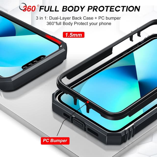 Detalle de LeYi Coque iPhone 13 6,1" (compatible 13 / 13 Pro) + 2 verres trempés + anneau support noir