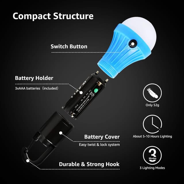 Detalle de Lepro Campinglampe als LED-Zeltlaterne (4er-Set) mit 12 AAA-Batterien, 3 Lichtmodi
