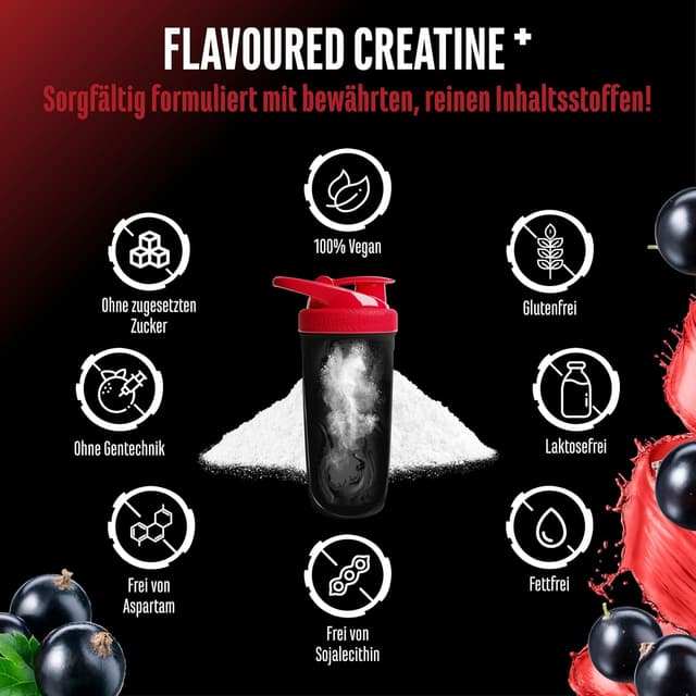 Detalle 2 de GEN German Elite Nutrition Flavoured Creatine Pulver (550 g) – Kreatinmonohydrat mit L-Taurin, schwarzbeeren, zuckerfrei