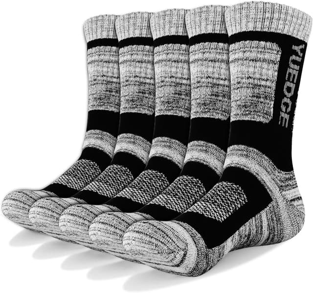 Detalle de YUEDGE Men’s 5 Pairs Athletic Socks (Breathable Cushioned Crew) for Walking, Trekking & Hiking
