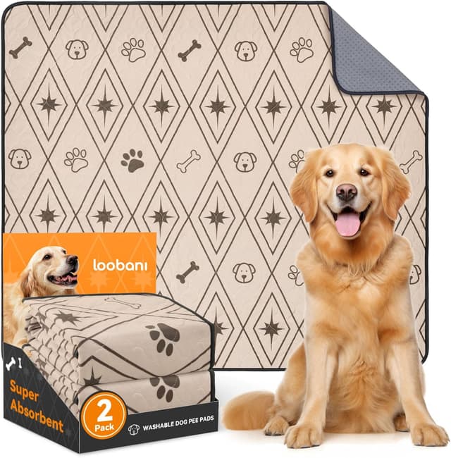 Detalle de LOOBANI Washable Puppy Pads (2 Pack) – Super Absorbent, Leak-Proof Training Mats for Home, Crate & Car Travel, Brown, 122x122cm
