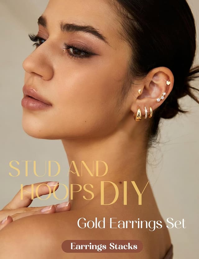 Detalle de Diamday 6 Paar Ohrringe Set (Gold/Silber) aus Chirurgenstahl – hypoallergen für Ohrstecker & Creolen